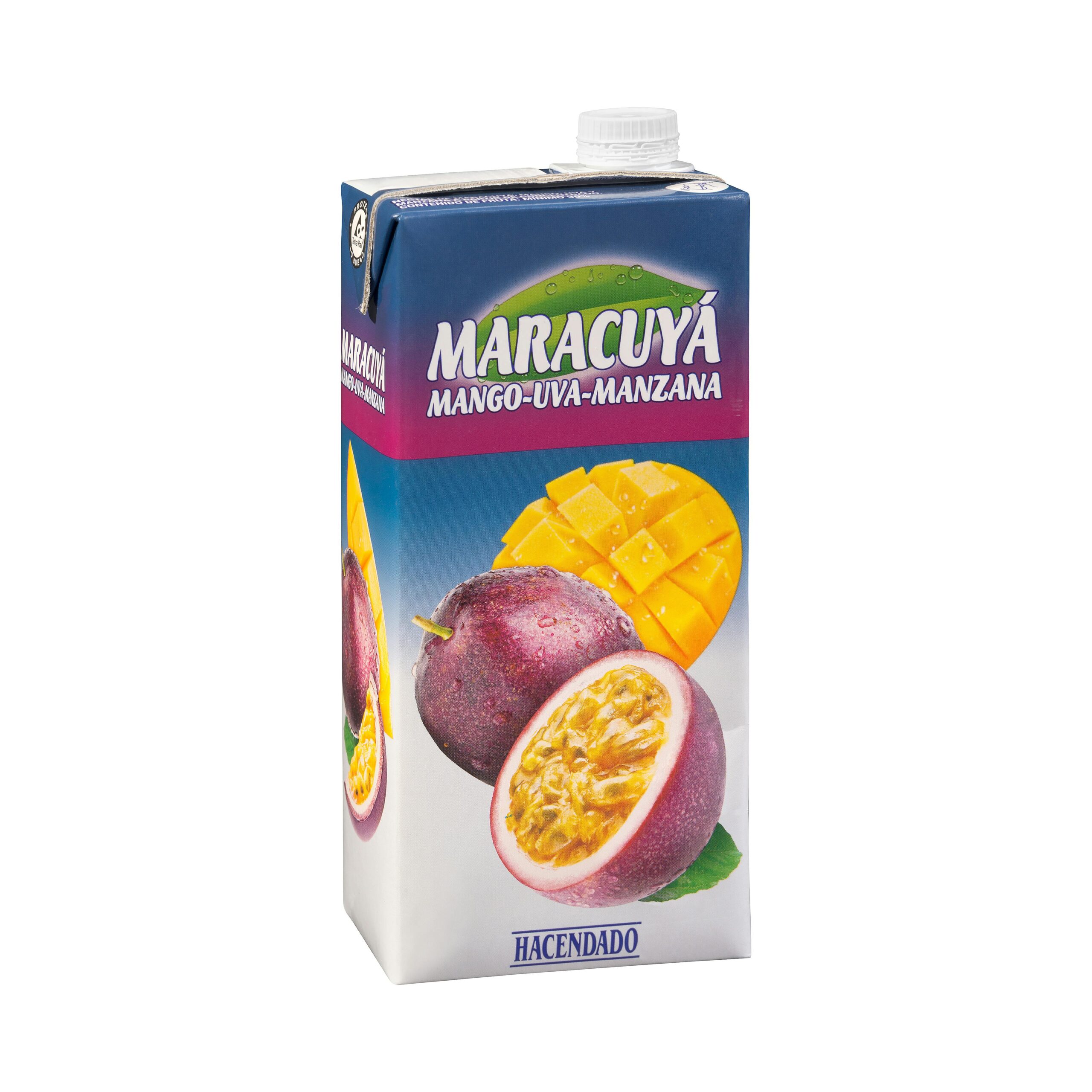 Néctar de maracuyá Hacendado fruta de la pasión, mango, uva y manzana
