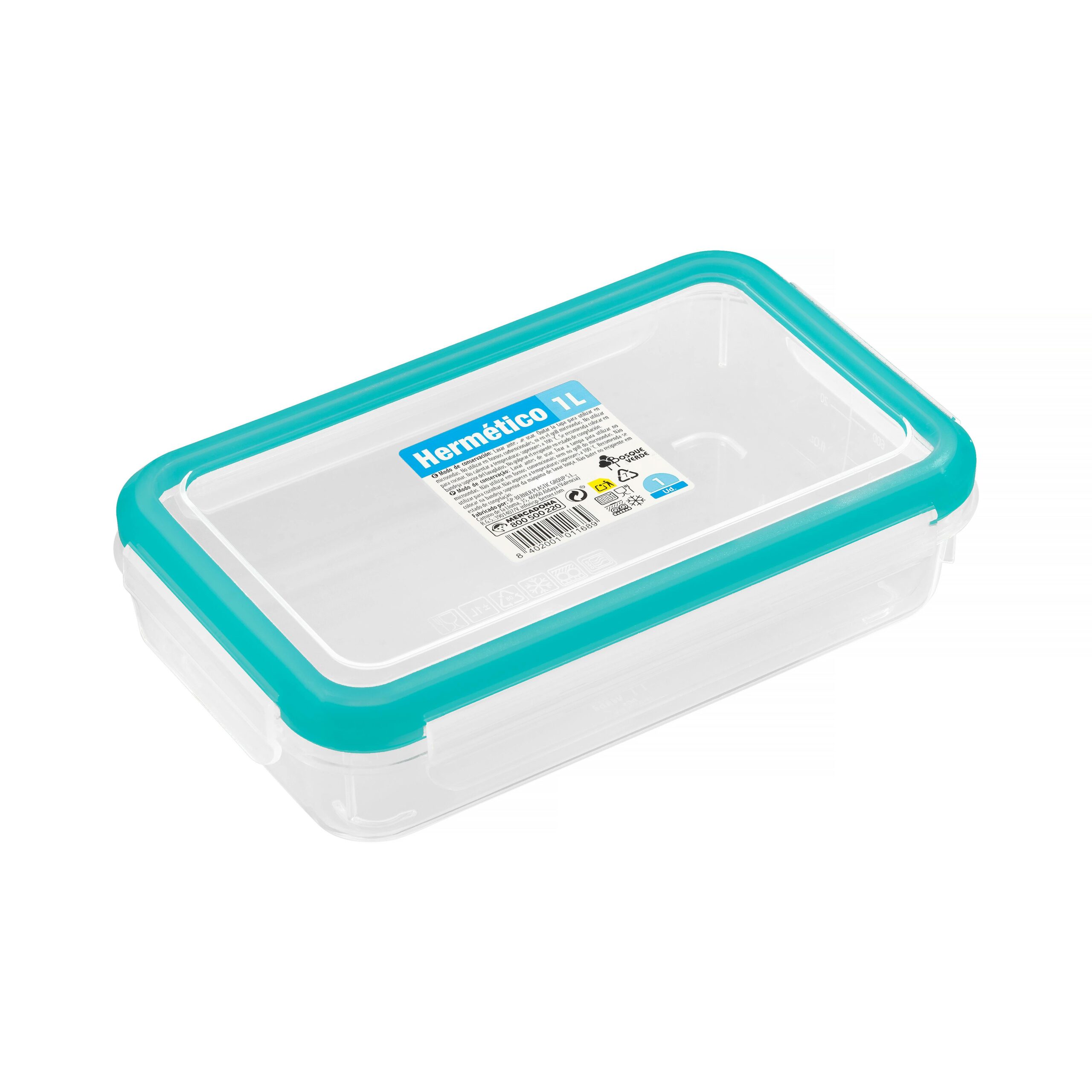 Recipiente hermético de plástico rectangular 1L Bosque Verde