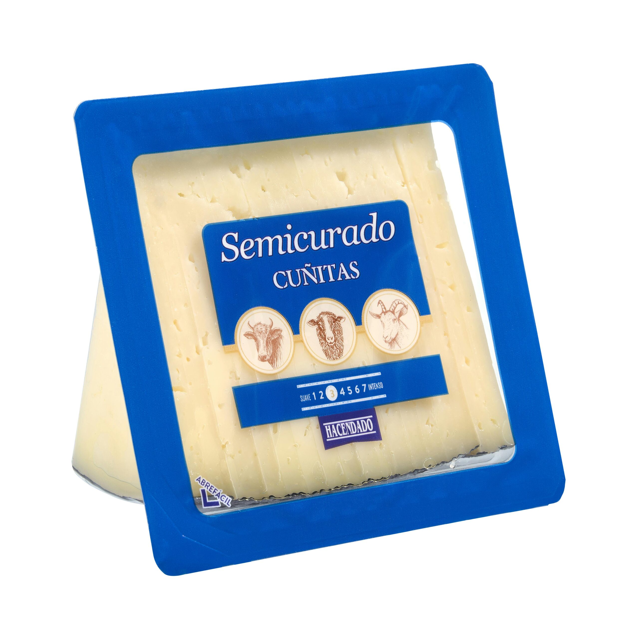 Queso semicurado mezcla Hacendado cortado en cuñitas