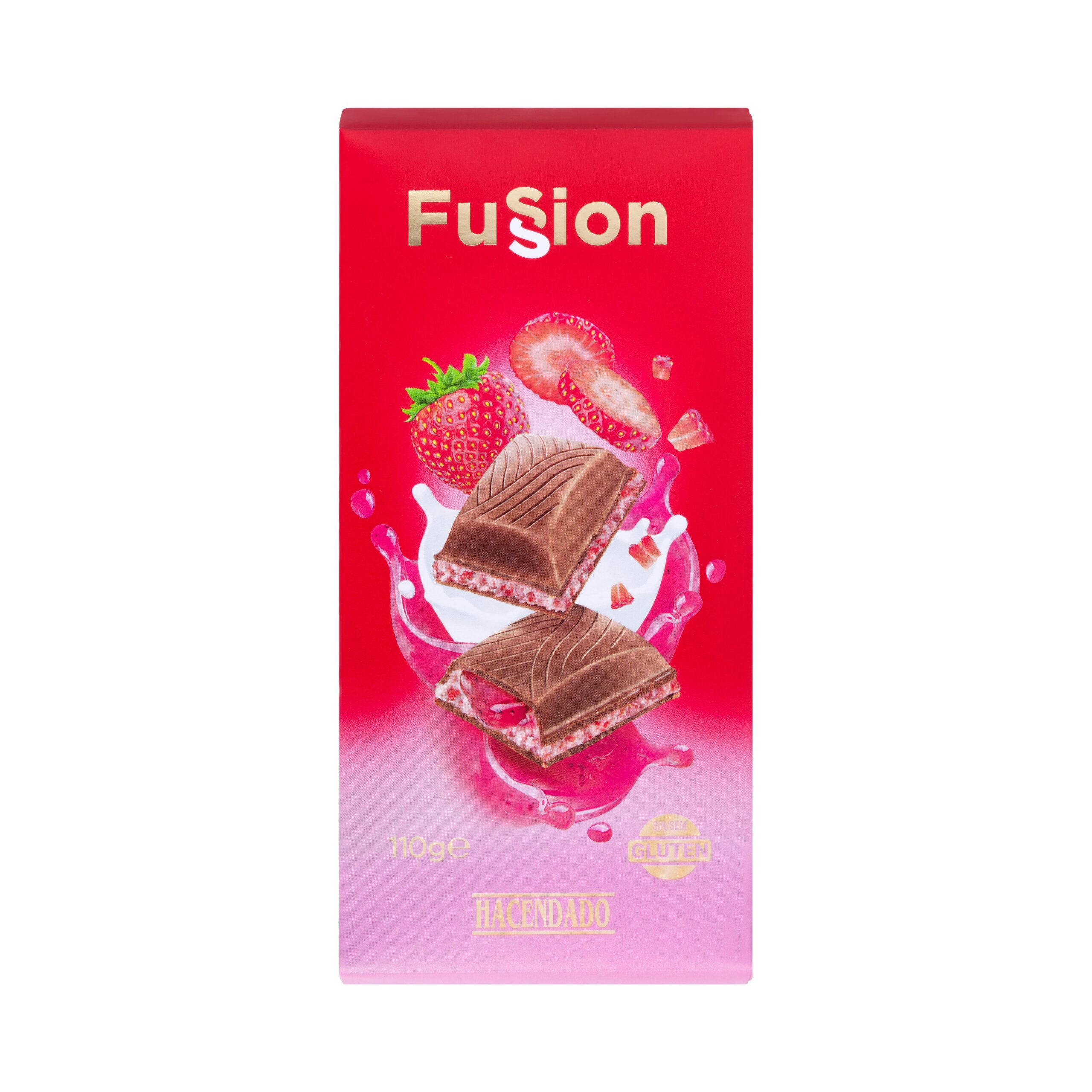 Chocolate con leche Fussion Hacendado relleno crema de fresa