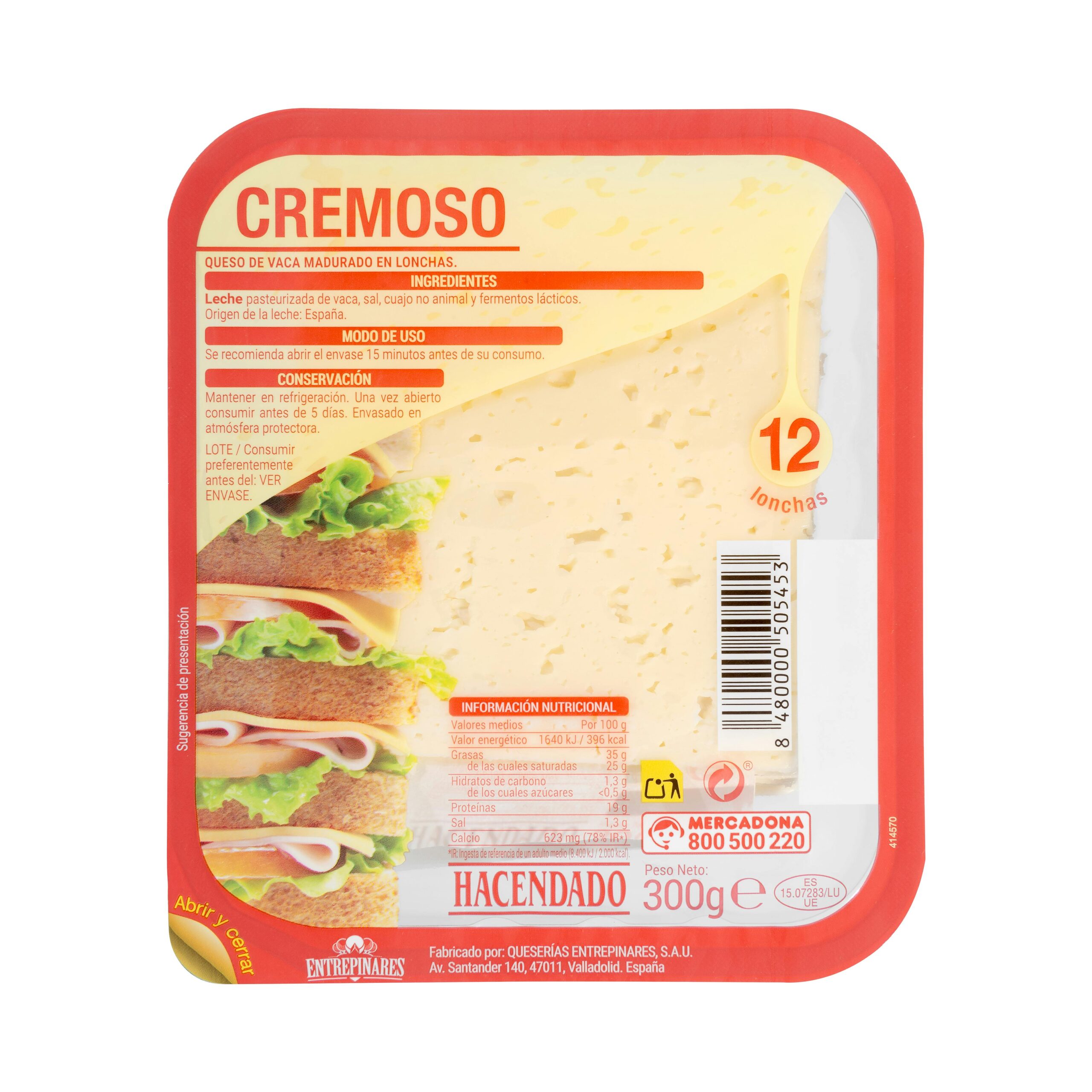 Queso lonchas cremoso de vaca