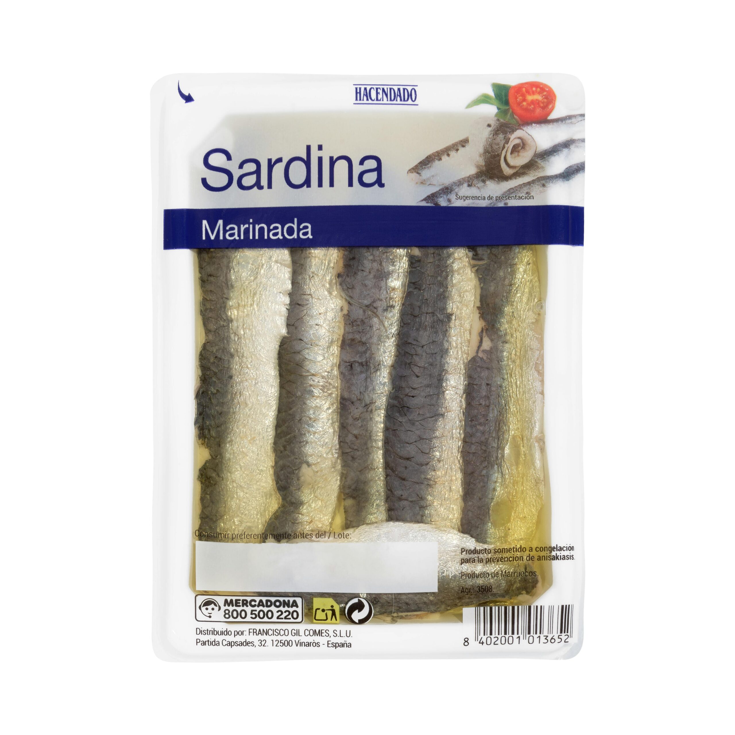 Filetes de sardina marinada Hacendado en aceite de oliva virgen extra