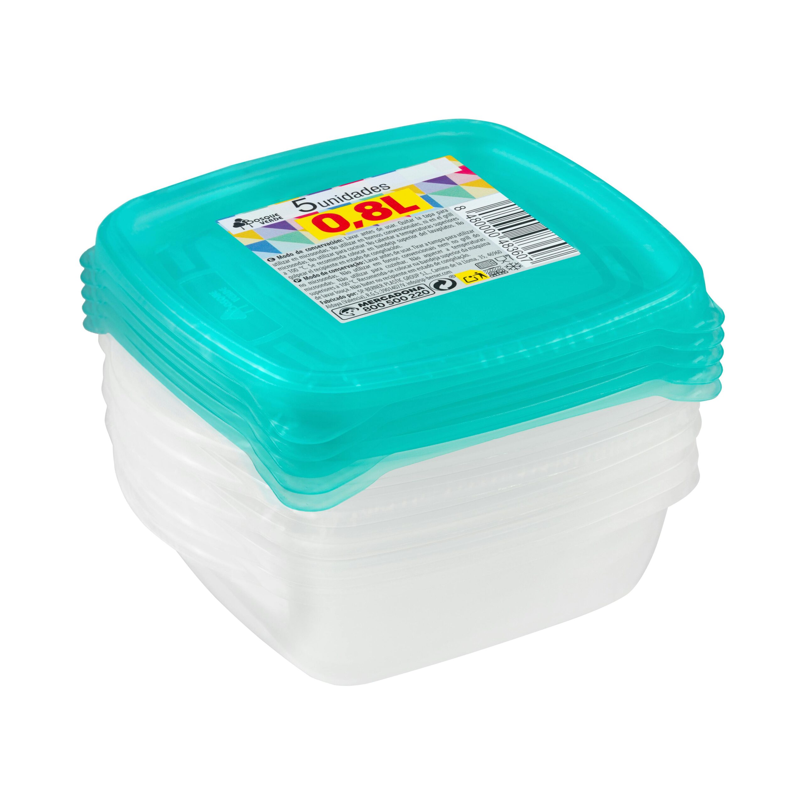 Recipiente de plástico cuadrado bajo 0,8L Bosque Verde