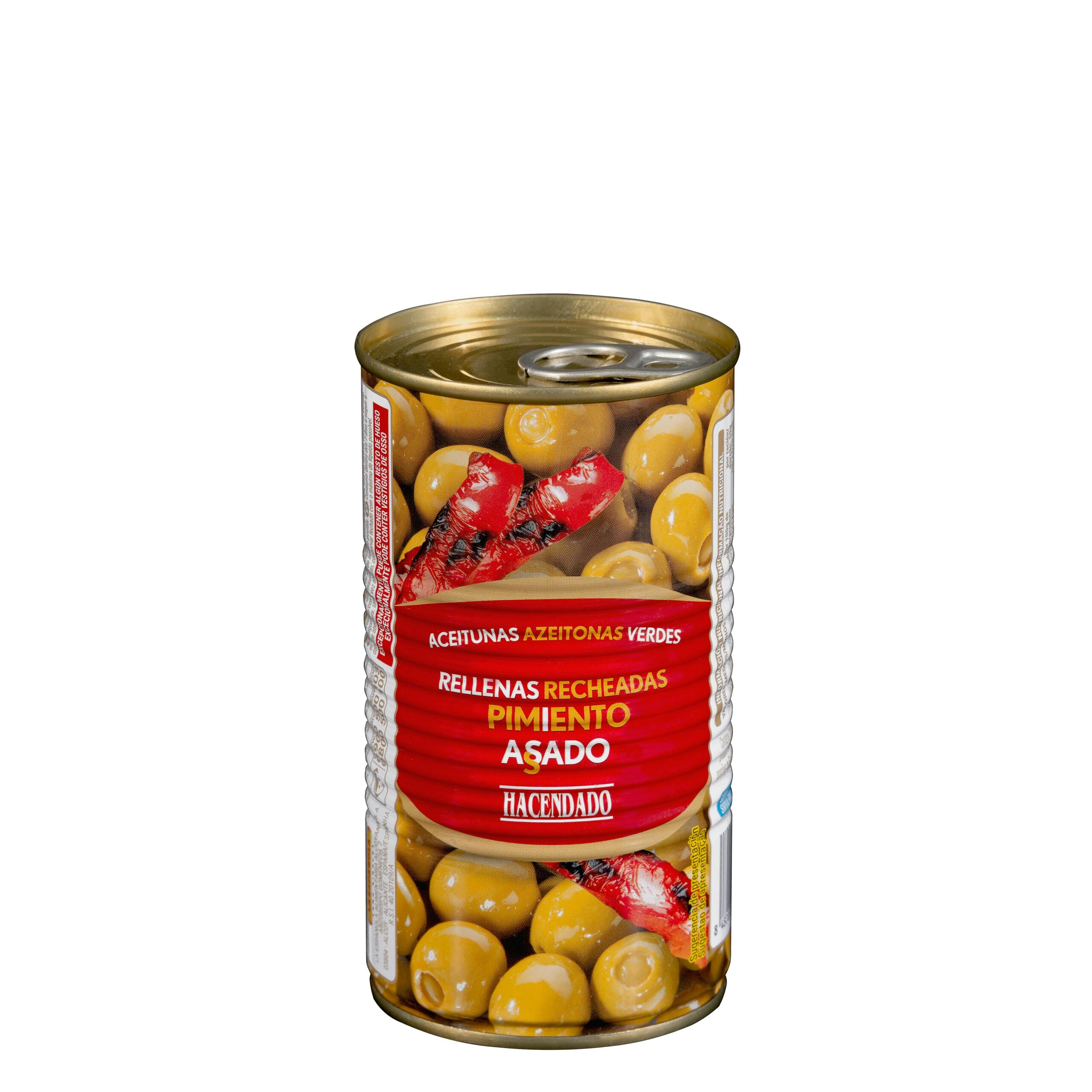 Aceitunas verdes rellenas de pimiento asado