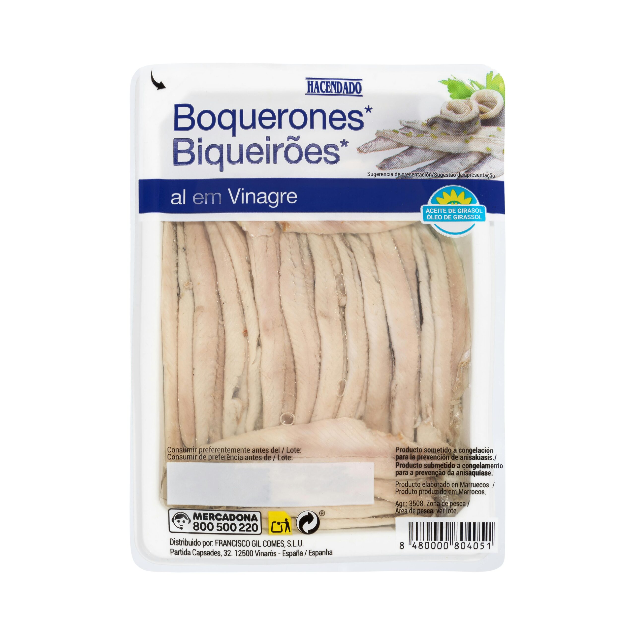 Boquerones en vinagre Hacendado en aceite de girasol
