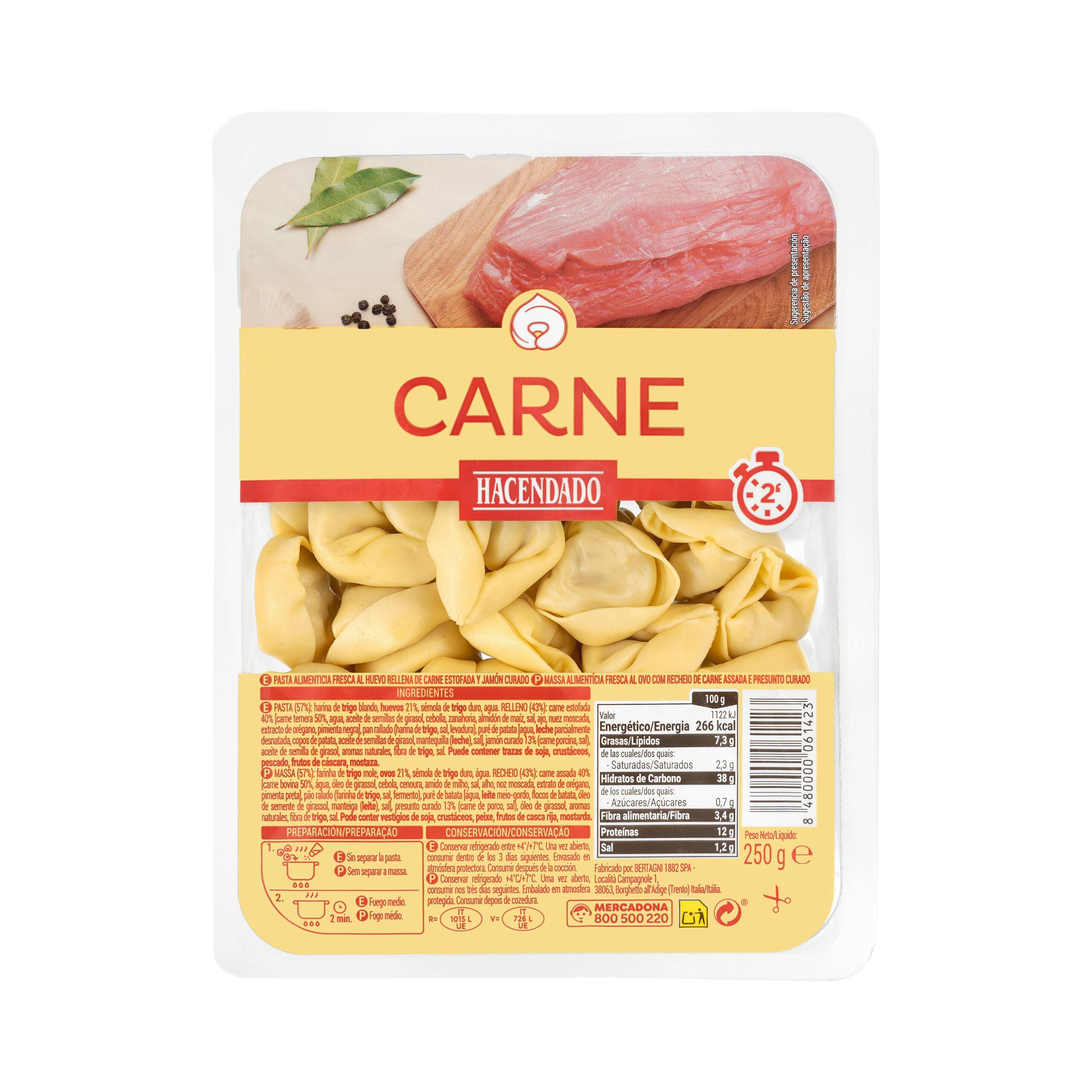 Pasta fresca tortellini carne Hacendado