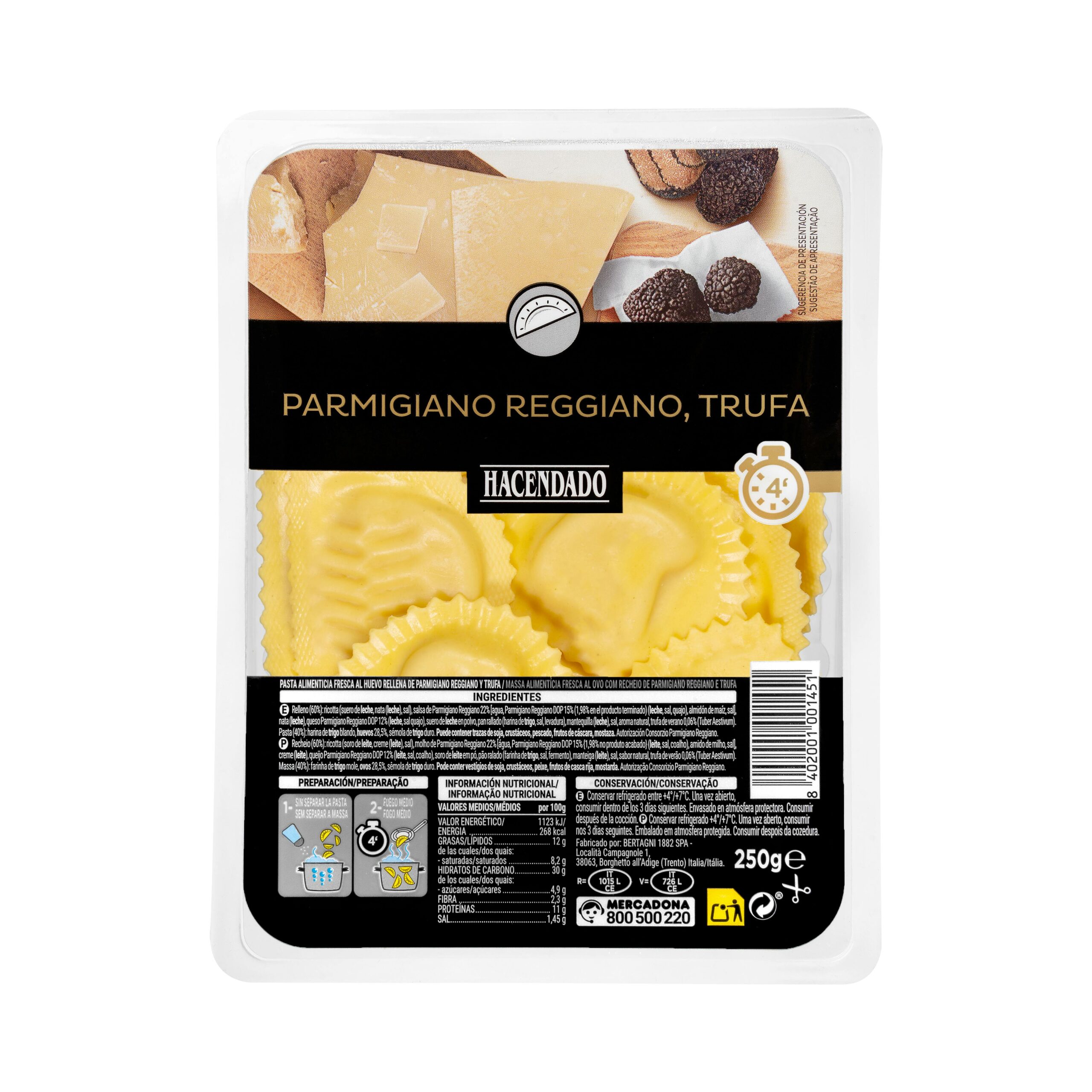Pasta fresca medialunas parmigiano reggiano y trufa Hacendado