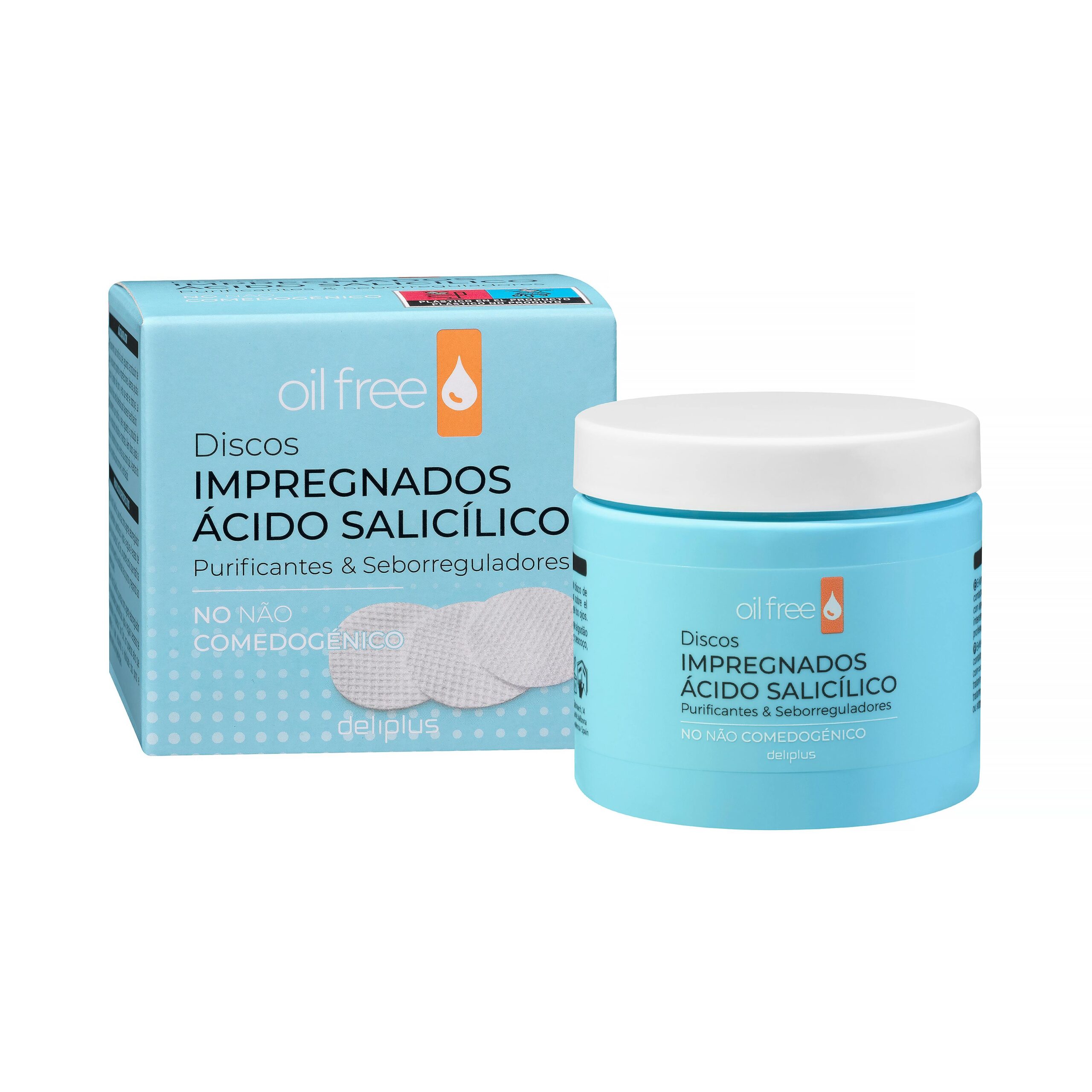Discos impregnados ácido salicílico Deliplus Oil Free purificantes y seborreguladores