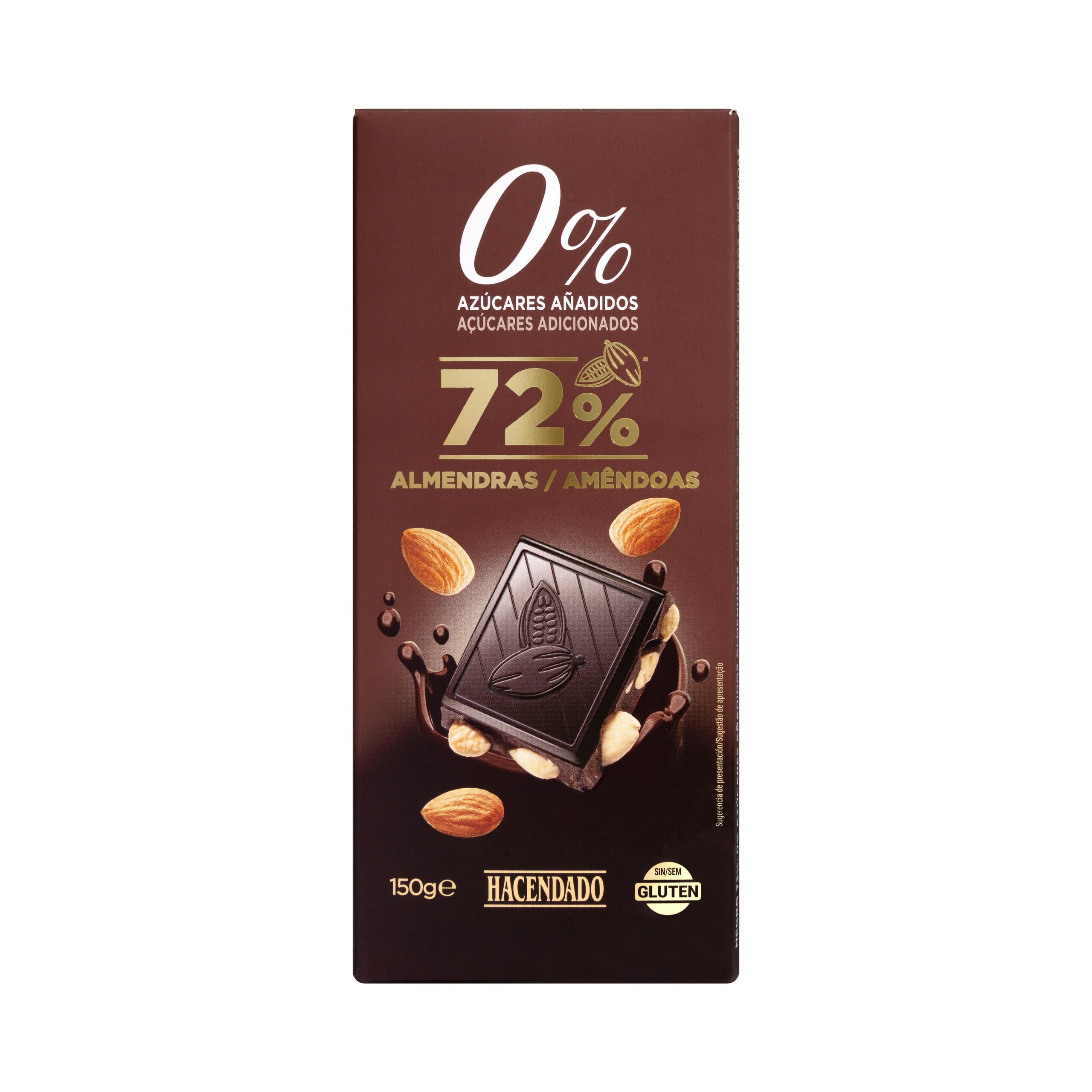 Chocolate negro 72% de cacao Hacendado con almendras enteras