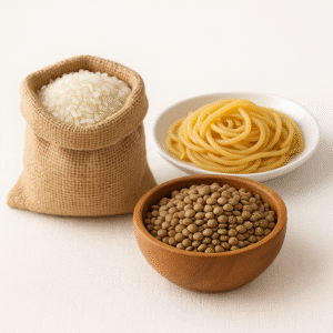 Arroz, legumbres y pasta