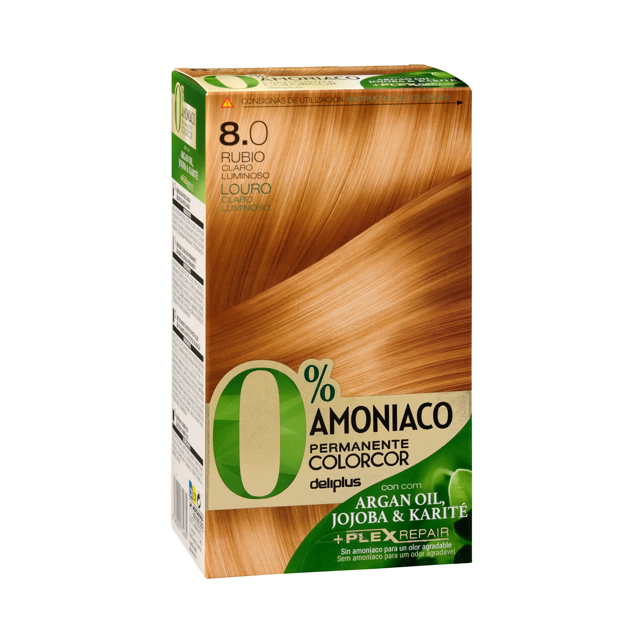 Coloración permanente 8.0 rubio claro luminoso Deliplus 0% amoníaco