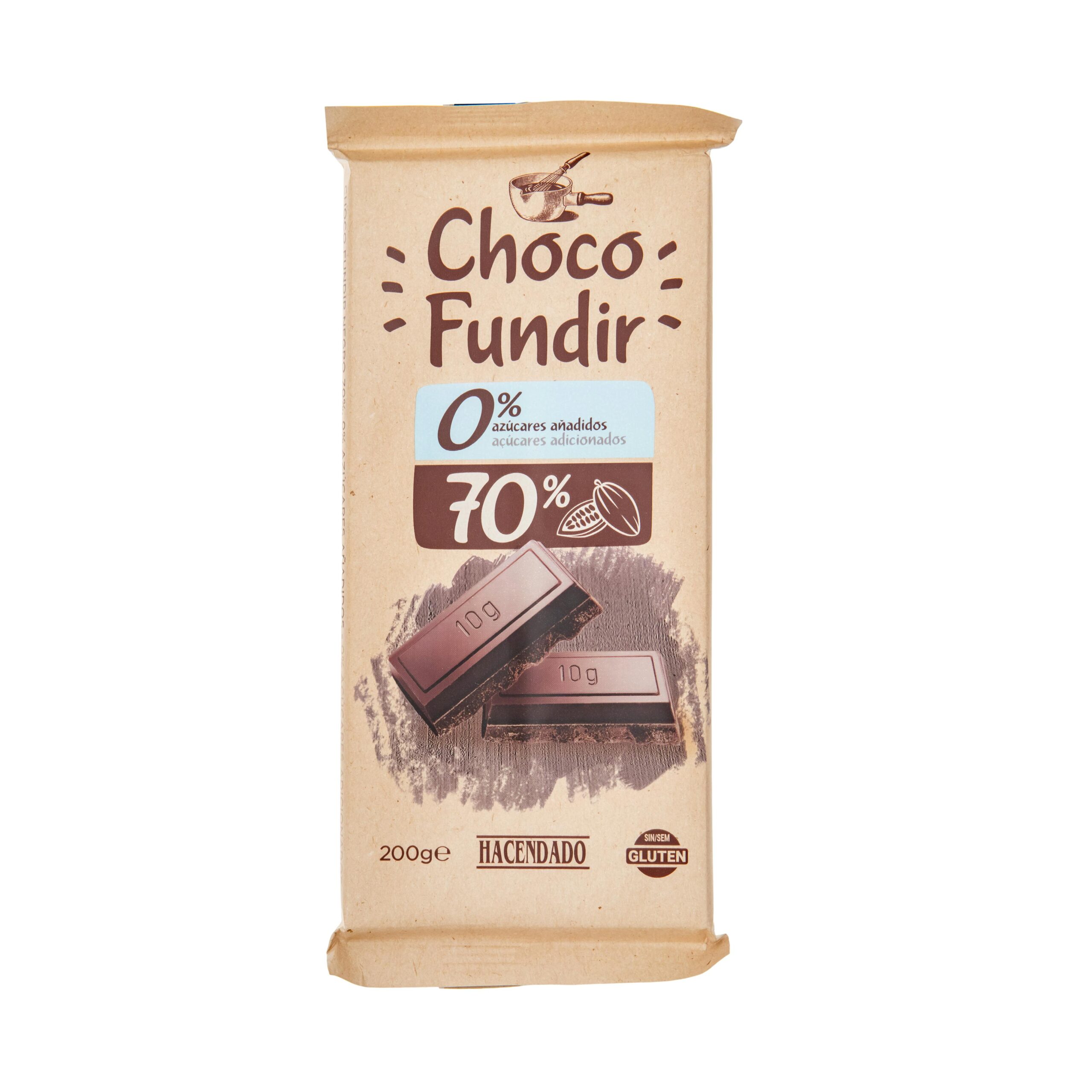 Chocolate negro 70% cacao fundir Hacendado 0% azúcares añadidos