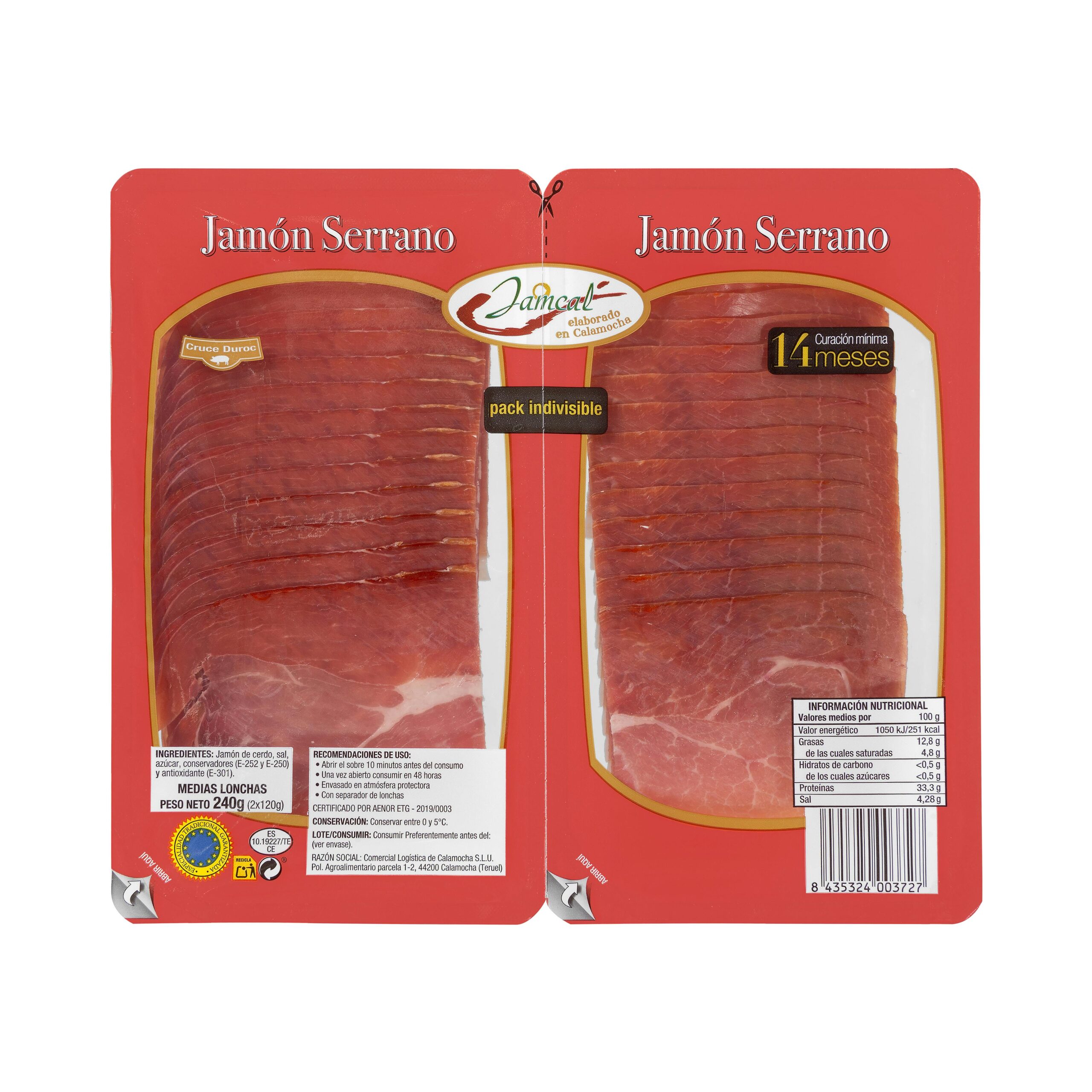 Jamón serrano medias lonchas Jamcal