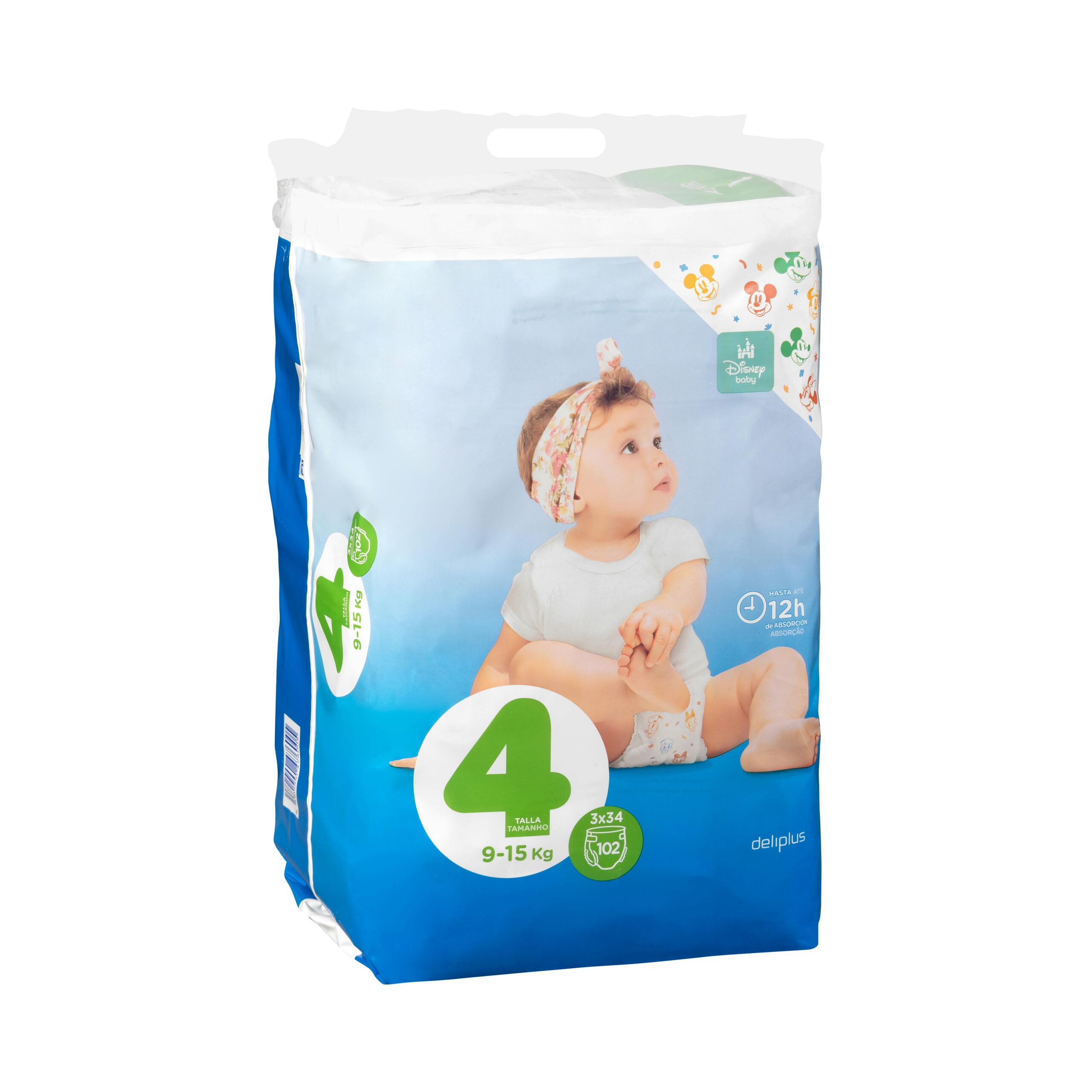 Pañales bebé talla 4 de 9-15 kg Deliplus