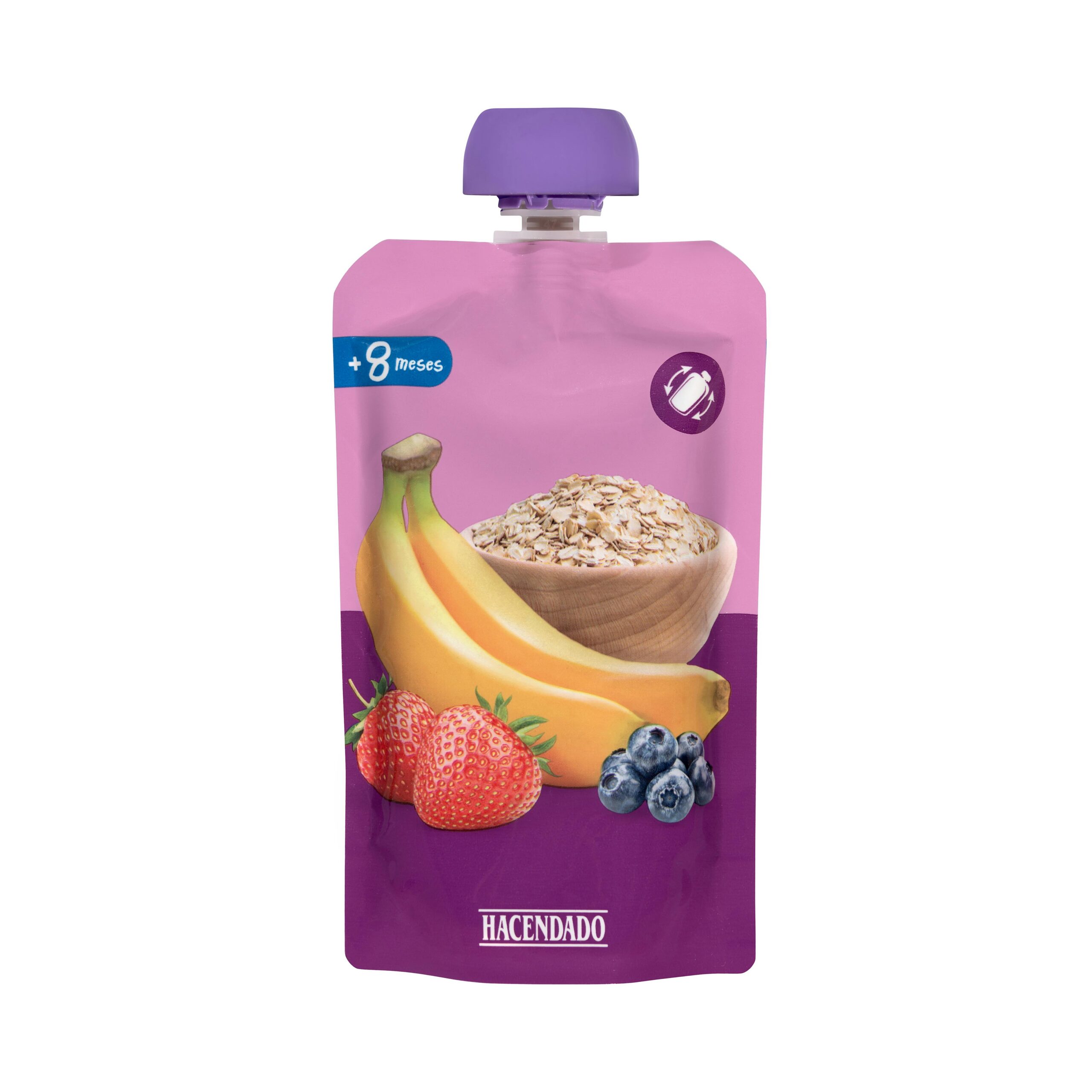 Papilla plátano, fresa, arándanos y avena Hacendado +8 meses