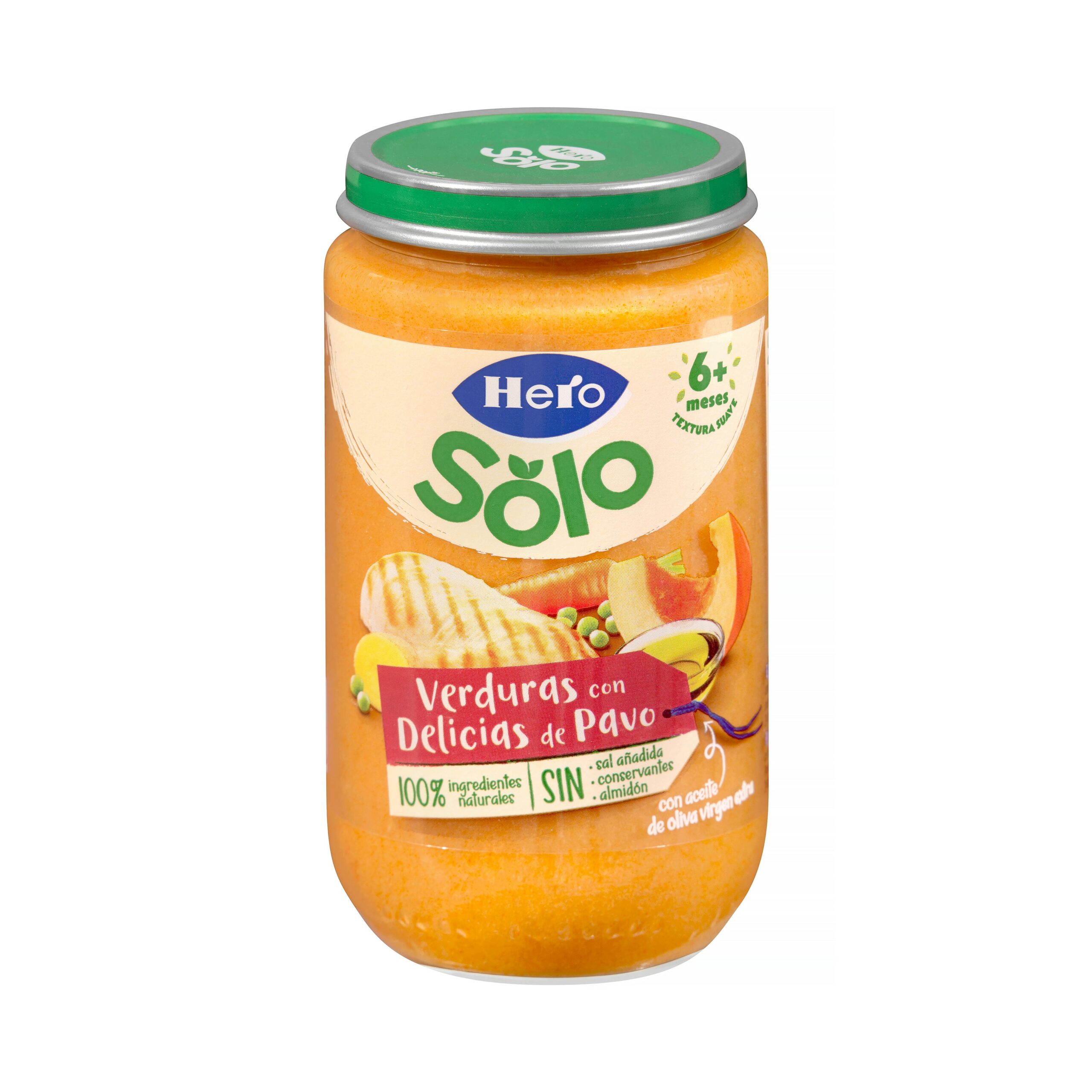 Papilla verduritas con delicias de pavo Hero Solo natur +6 meses