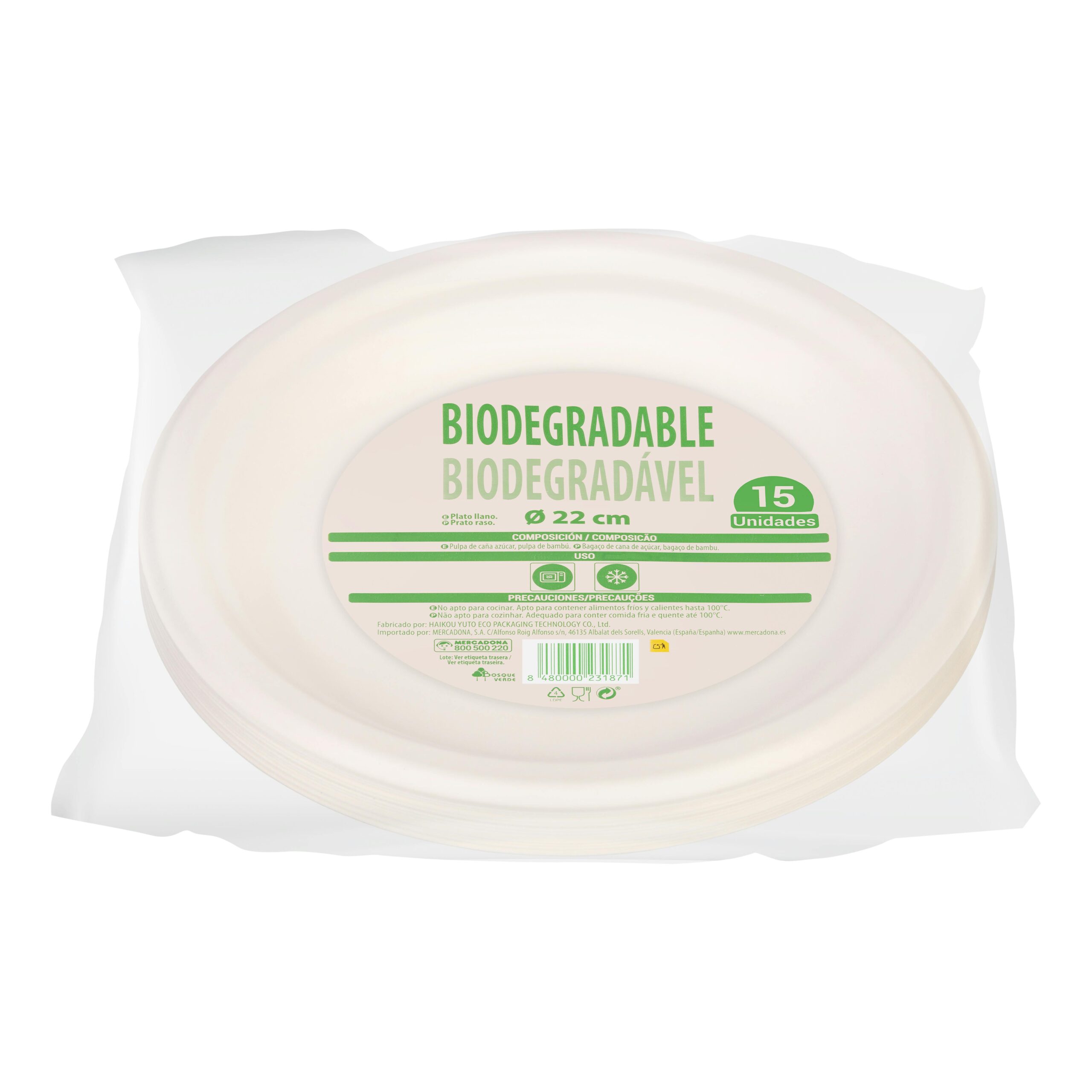 Plato llano biodegradable Bosque Verde
