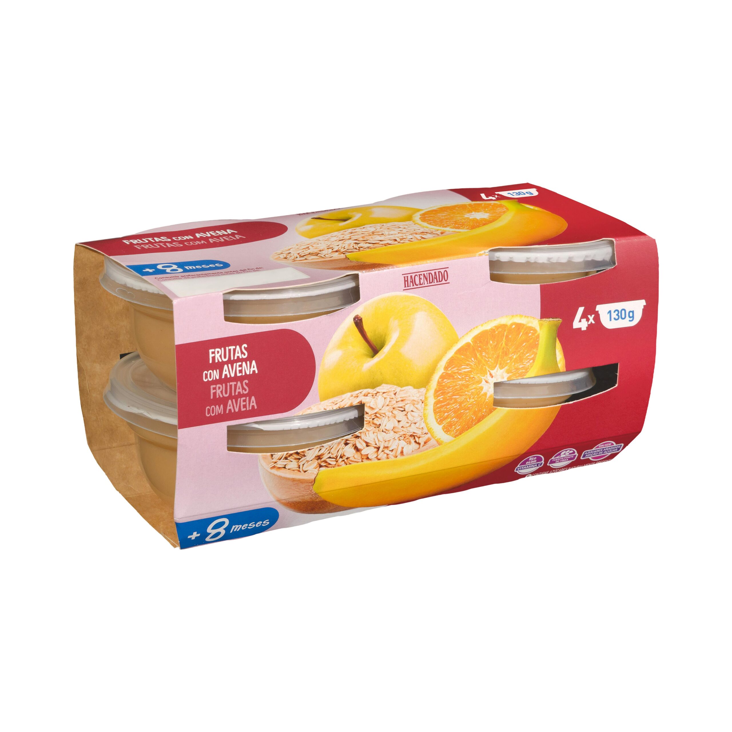 Papilla cuatro frutas con avena Hacendado +8 meses