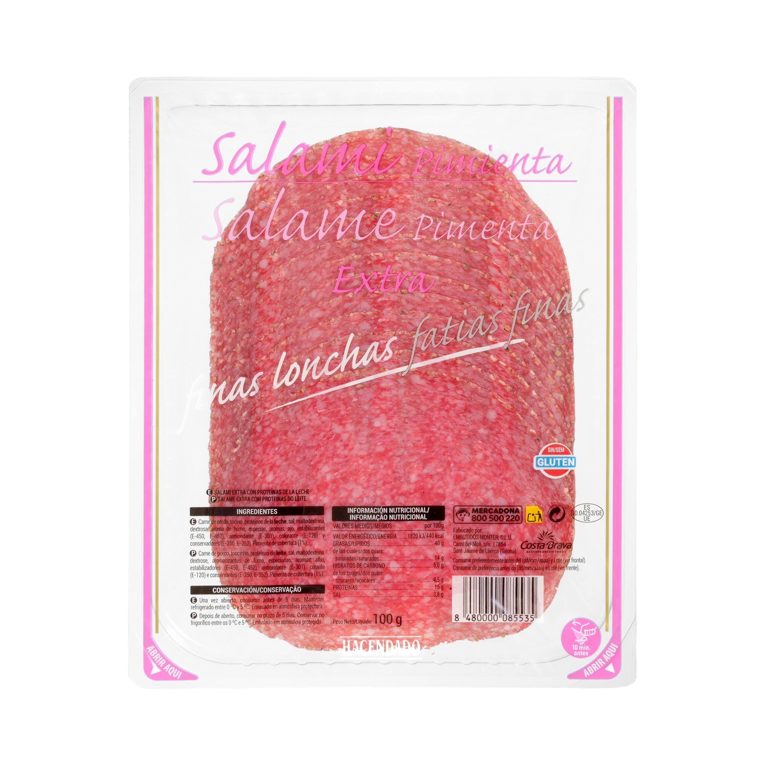 Salami extra pimienta finas lonchas