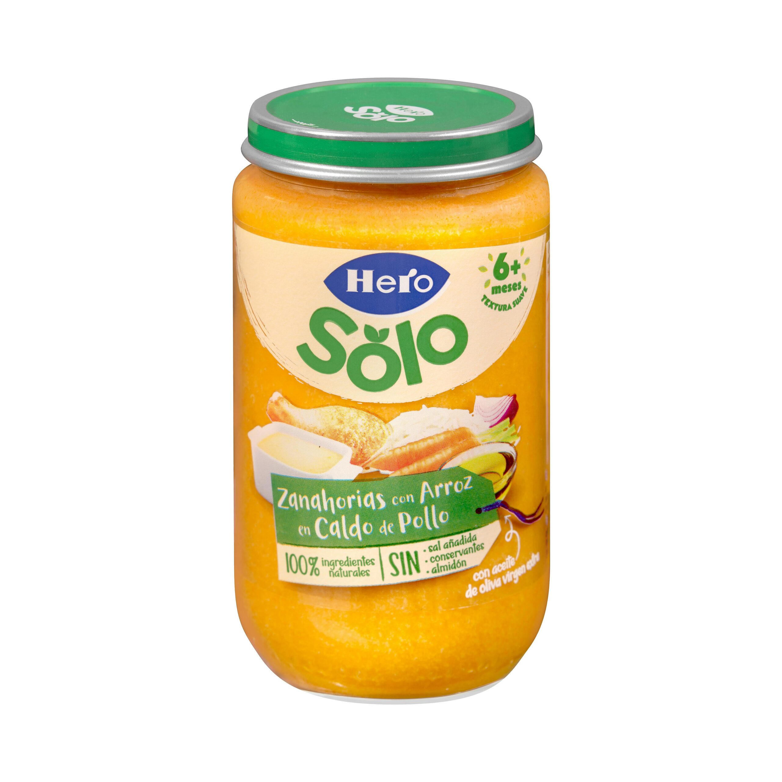 Papilla zanahorias con arroz en caldito de pollo Hero Solo +6 meses