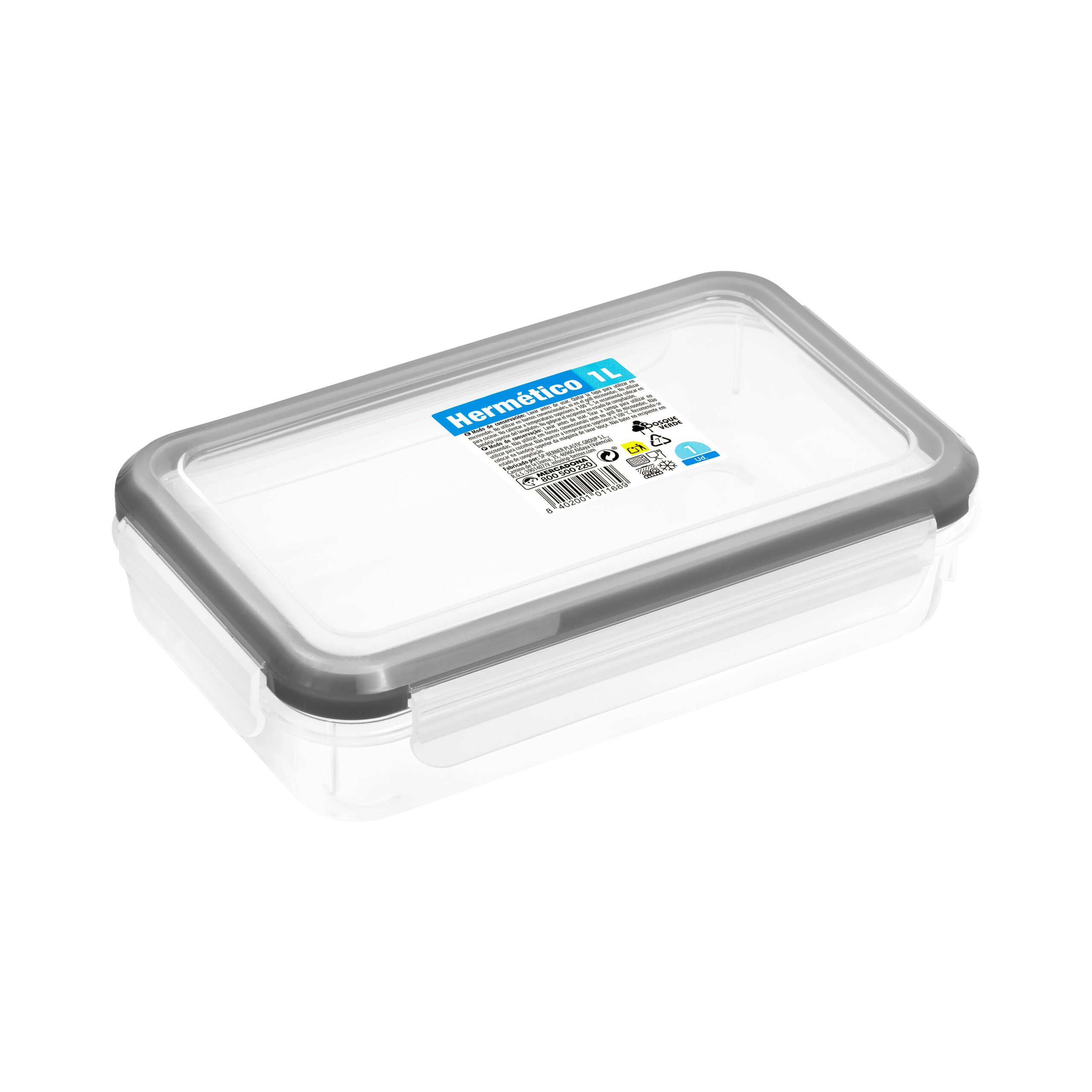 Recipiente hermético de plástico rectangular 1L Bosque Verde