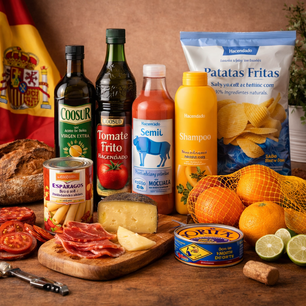 Spanische Lebensmittel und Spezialitäten auf einem Tisch präsentiert